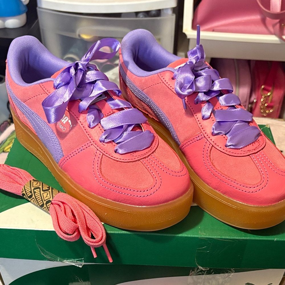 Puma Pink and Purple Ribbon Lace Sneakers